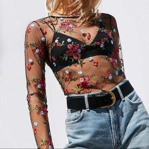 URBAN OUTFITTERS ‘Kimchi Blue’ Floral Mesh Top